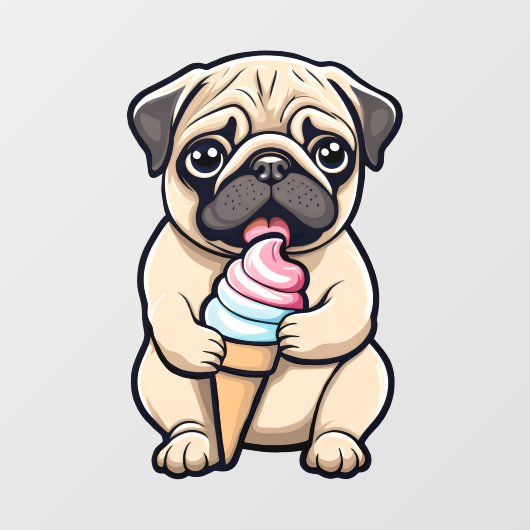 Pug likken ijs raamsticker (Vel)