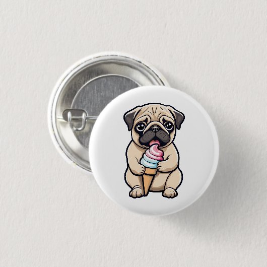 Pug likken ijs ronde button 3,2 cm (Voorkant /achterkant)