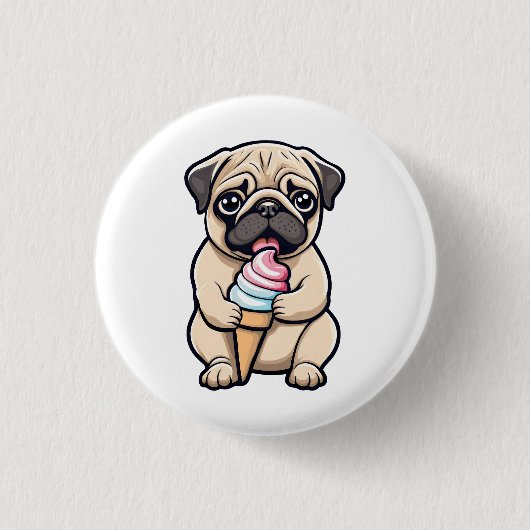 Pug likken ijs ronde button 3,2 cm (Voorkant)