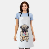 Pug likken ijs schort (Gedragen)