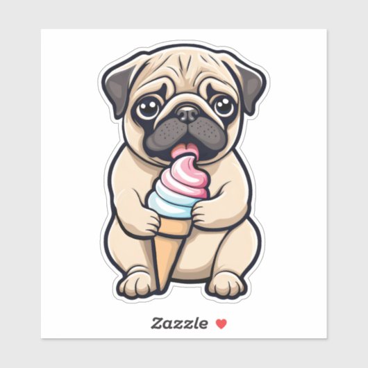 Pug likken ijs sticker (Vel)