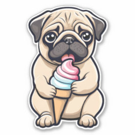 Pug likken ijs sticker