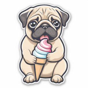 Pug likken ijs sticker
