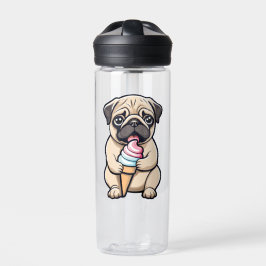 Pug likken ijs waterfles