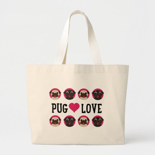 Pug Love Black & Fawn Pugs Canvas Grote Tote Bag (Voorkant)