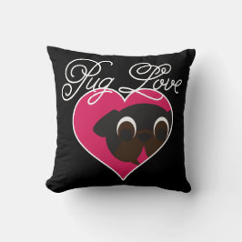 Pug Love Black Pug in Heart Sierkussen