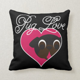 Pug Love Black Pug in Heart Sierkussen