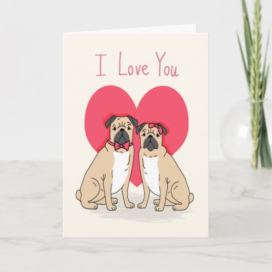 Pug Love Card - pugs valentijn card, schattige pug Feestdagen Kaart (Voorkant)