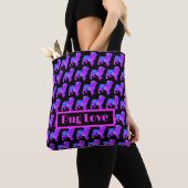 Pug Love Dog Schattige roze blauw silhouet monogra Tote Bag (Dichtbij)