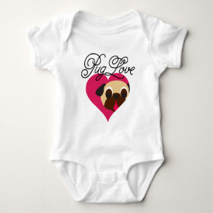 Pug Love Fawn Pug in Heart Bodysuit
