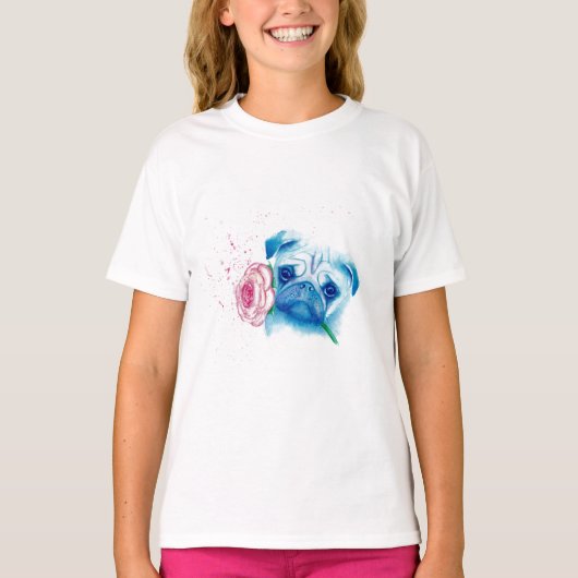 Pug Love Girls Ruffle T-shirt (Voorkant)