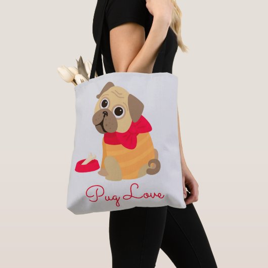 Pug Love schattig puppy dog Tote Bag (Dichtbij)