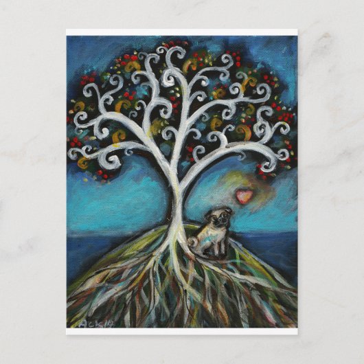 Pug Love Tree of Life Briefkaart (Voorkant)