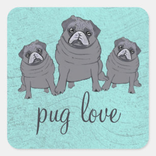 Pug Love Vierkante Sticker
