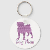 Pug Lover Pink  Damask Sleutelhanger (Voorkant)