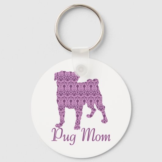 Pug Lover Pink  Damask Sleutelhanger (Voorkant)