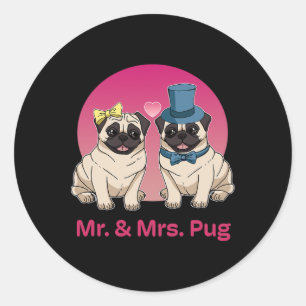Pug Lover Wedding Pas getrouwd Bruidegom Mr en Mrs Ronde Sticker