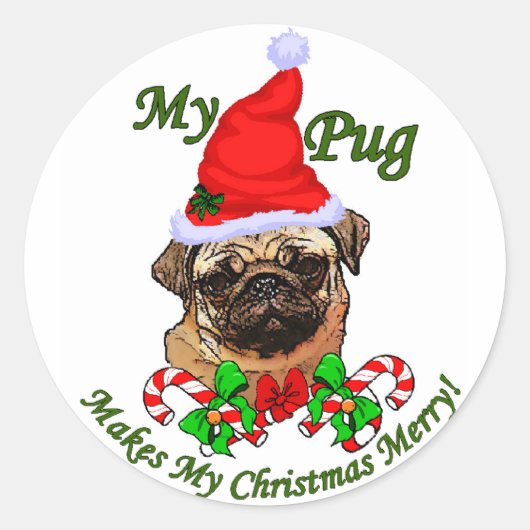 Pug Lovers kerstcadeaus Ronde Sticker (Voorkant)