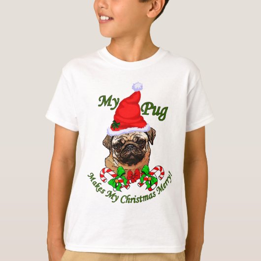 Pug Lovers kerstcadeaus T-shirt (Voorkant)