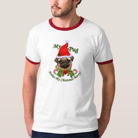 Pug Lovers kerstcadeaus T-shirt (Voorkant)