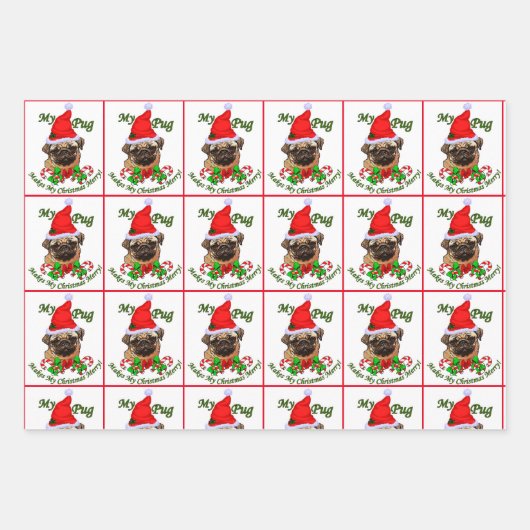 Pug Lovers Kerstmis Inpakpapier Vel (Voorkant 3)