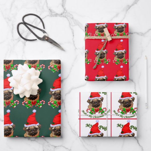 Pug Lovers Kerstmis Inpakpapier Vel (Voorkant)