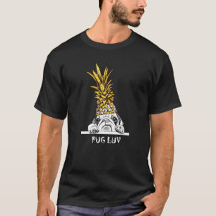 Pug Luv Schattige Pug met Gouden Ananas Kroon Dame T-shirt
