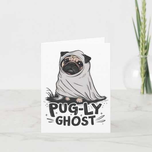 Pug-ly Ghost Funny Dog Puns Halloween Pug Owners S Kaart (Voorkant)