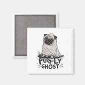 Pug-ly Ghost Funny Dog Puns Halloween Pug Owners S Magneet (Voorkant / Achterkant)