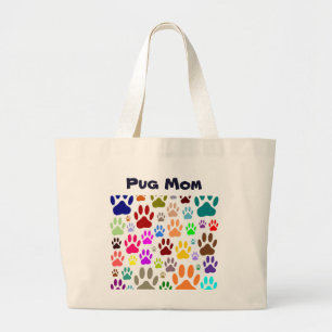 Pug mam Dog Paw Prints Grote Tote Bag