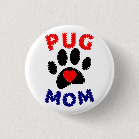 Pug Mam Hond Mam Tekening Ronde Button 3,2 Cm (Voorkant)
