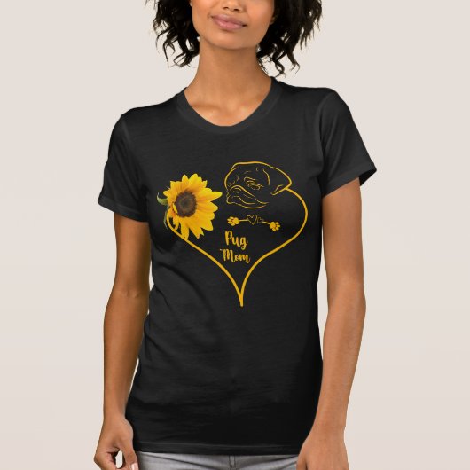 Pug mam met Moederdag van zonnebloem T-shirt (Voorkant)