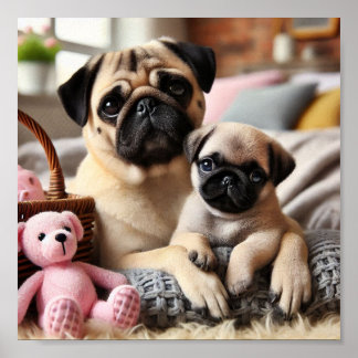 Pug mama en haar puppy poster