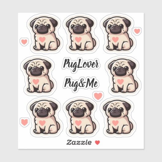 Pug&Me Set van Stickers (Vel)