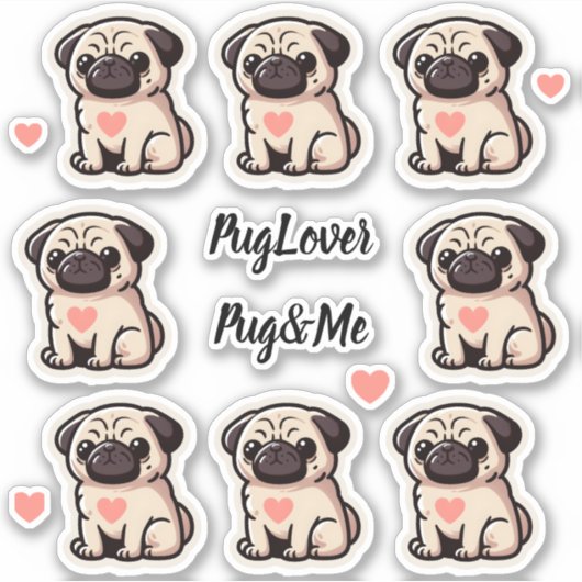 Pug&Me Set van Stickers (Voorkant)