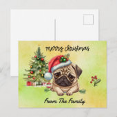 Pug Merry Christmas watercolor Briefkaart (Voorkant / Achterkant)