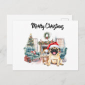 Pug Merry Christmas watercolor Briefkaart (Voorkant / Achterkant)