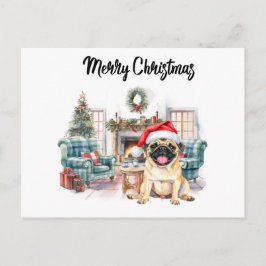 Pug Merry Christmas watercolor Briefkaart