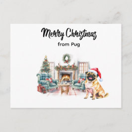 Pug Merry Christmas watercolor Postcard Briefkaart