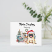 Pug Merry Christmas watercolor Postcard Briefkaart (Staand voorkant)