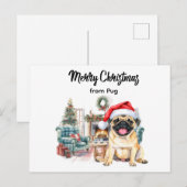 Pug Merry Christmas watercolor Postcard Briefkaart (Voorkant / Achterkant)