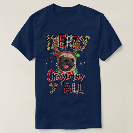 Pug Merry Kerstmis jullie allemaal Pugmas Leopard T-shirt (Design voorkant)