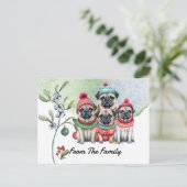 Pug Merry-waterverf voor kerstmis Briefkaart (Staand voorkant)
