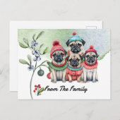 Pug Merry-waterverf voor kerstmis Briefkaart (Voorkant / Achterkant)