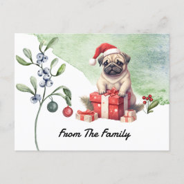 Pug Merry-waterverf voor kerstmis Briefkaart