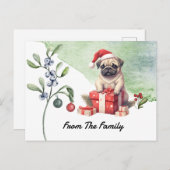 Pug Merry-waterverf voor kerstmis Briefkaart (Voorkant / Achterkant)