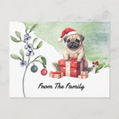 Pug Merry-waterverf voor kerstmis Briefkaart (Voorkant)