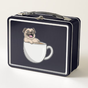 Pug met beker koffie