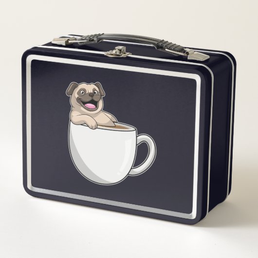 Pug met beker koffie (Voorkant)