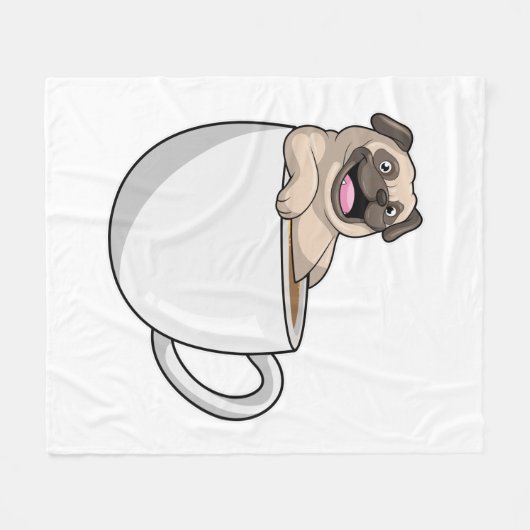 Pug met beker koffie fleece deken (Voorkant (Horizontaal))
